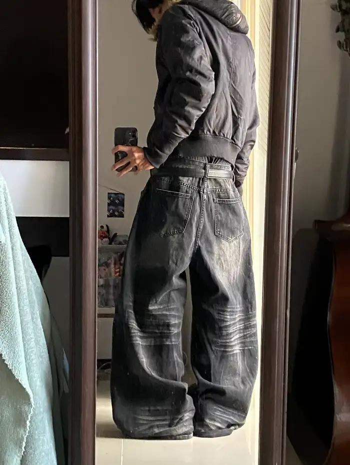 Jeans baggy noirs à imprimé surdimensionné