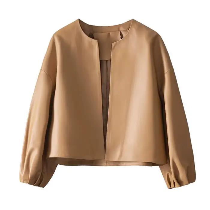 Blouson en cuir PU Femme, de haute qualité, court et Simple, printemps-automne