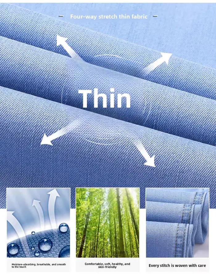 Pantalon en jean WTHINLEE 70% Lyocell coupe droite style soie glacée bleu clair extensible pour hommes occassions printemps été