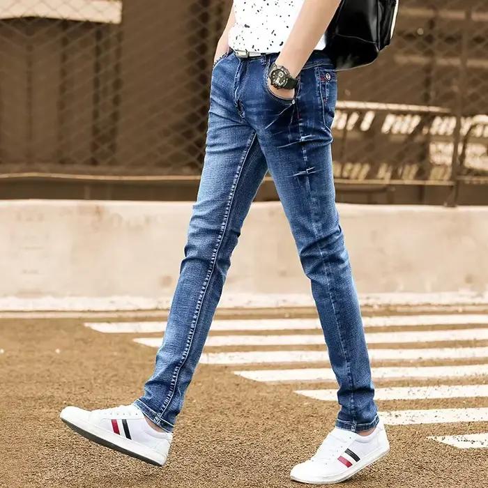 Jean Slim Bleu Foncé pour Homme, Pantalon en Denim, Style Coréen, à la Mode