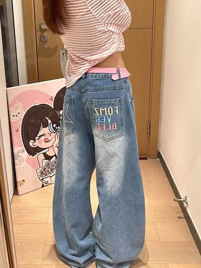 Jean brodé étoile Style de rue Vintage pour femmes