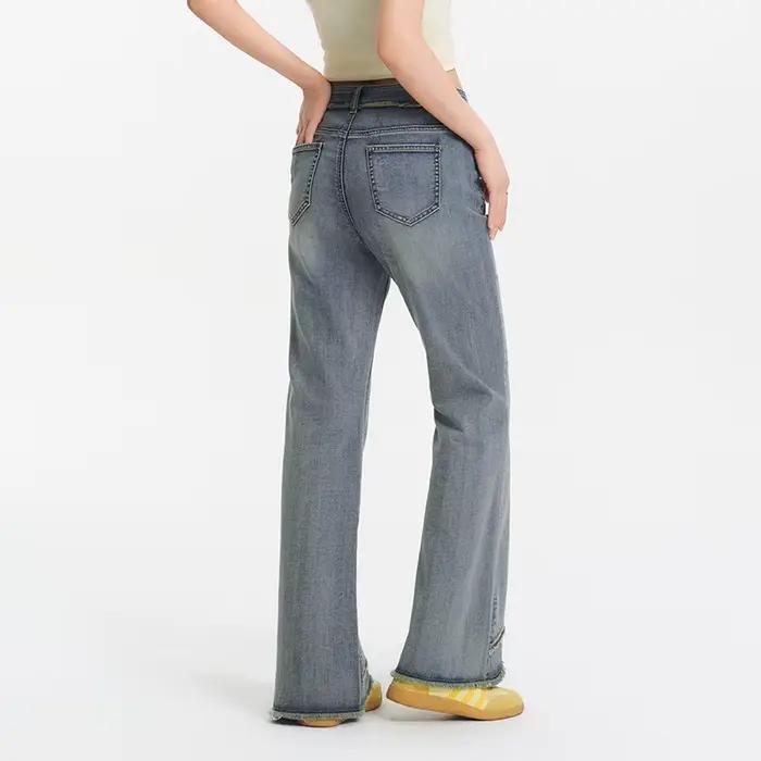 Jean évasé déchiré pour femme Semir style vintage effet allongeant les jambes mode décontractée quotidienne