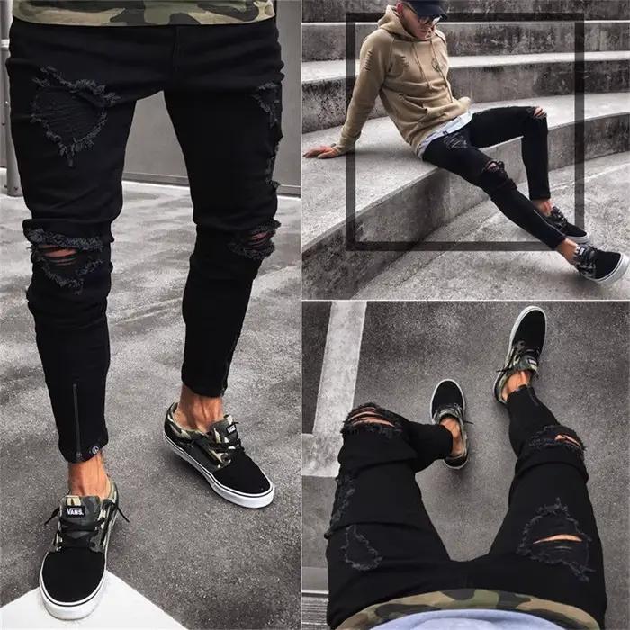 Déchiré Streetwear hommes jeans Stretch jean