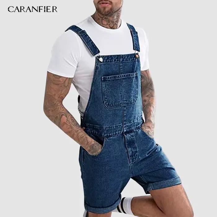 CARANFIER été hommes jean salopette avec poche décontracté Denim combinaison courte pantalon homme jarretelle vêtements mode Streetwear