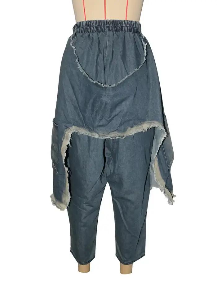Pantalon Denim Déchiré Jenyage Style Safari Taille Elastique Polyvalent Occasions Spéciales