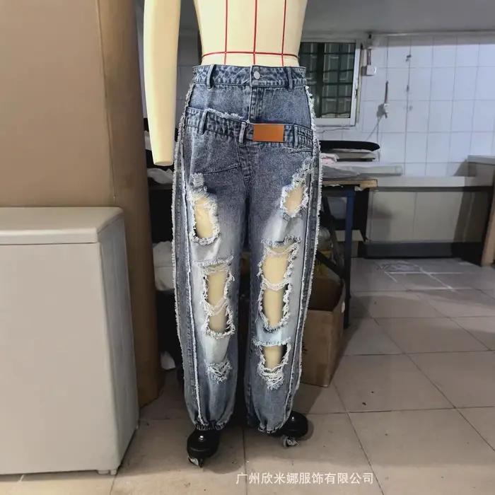 Nouveau Jean déchiré délavé pour femme