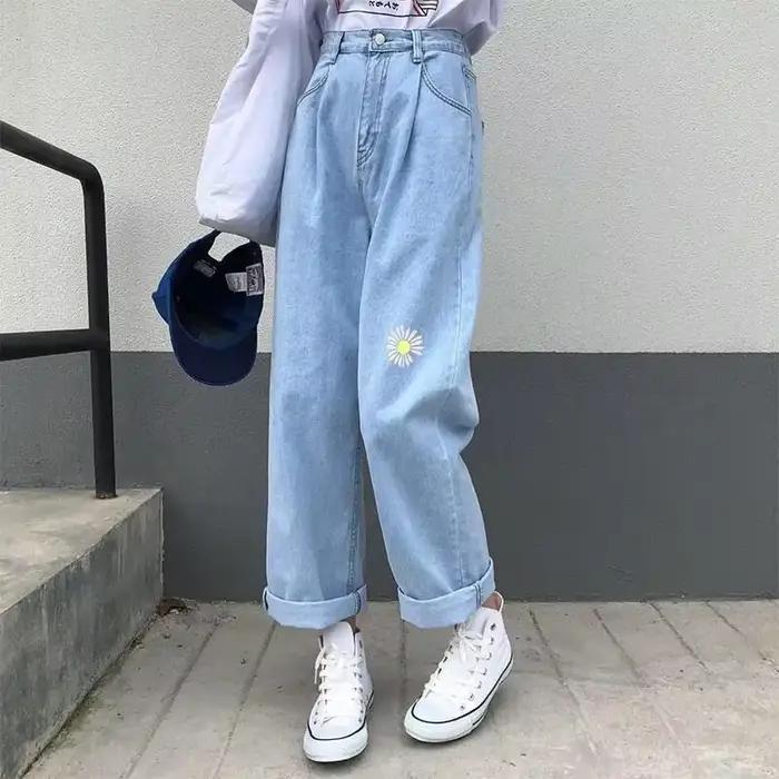 Jeans coréens pour femmes 2026, style Y2K, bleu ciel, coupe droite, taille haute, polyester et fibre de bambou, pantalon à jambes larges, braguette zippée, ajustement lâche, longueur cheville