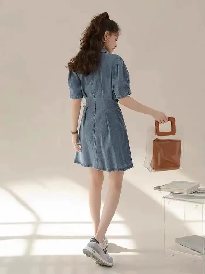 Robe en denim à simple boutonnage pour femme