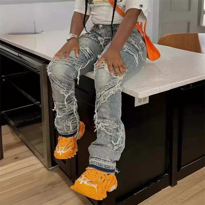 Y2k vêtements Streetwear jean gland pantalon femmes 2024 décontracté taille haute Design denim bleu mode Baggy
