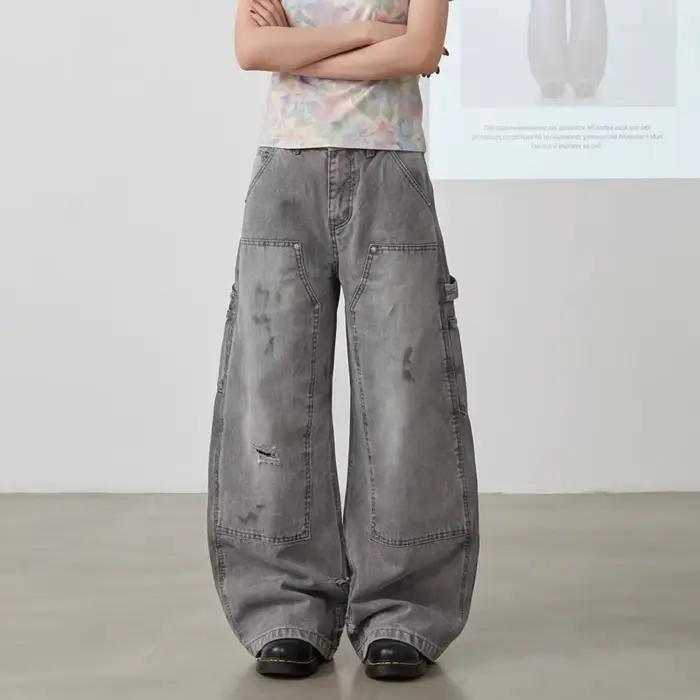 IEFB Style américain déconstruit Silhouette en détresse hommes coupe botte jean vêtements de travail Chic ample sale teint bûche Denim pantalon