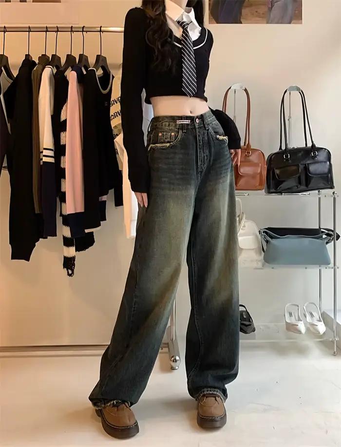 Jeans amples pour femmes style Harajuku mode de rue rétro pantalon droit en denim occasionnels spéciaux automne hiver