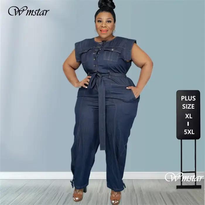 Combinaison en denim à col rond pour femmes