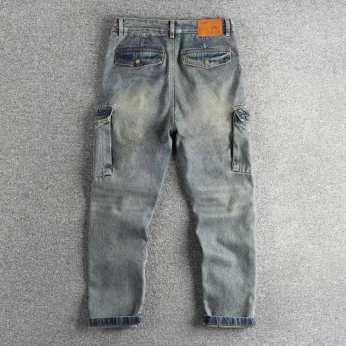 Jean cargo Vintage bleu lavage à l'eau pour faire l'ancienne tendance pour hommes