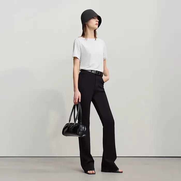 Amii jean évasé printemps 2026 nouveau Style de banlieue décontracté polyvalent femmes pantalon couleur unie Denim