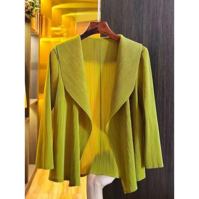 Veste pliée décontractée pour femme, nouvelle collection printemps été 2024, vêtements extérieurs, polyester, tricoté, ouvert, ajusté, confortable, polyvalent