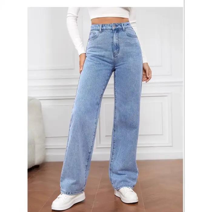 Nouveau Jean en Denim Taille Haute Coupe Droite Femme 2025 – Tendance