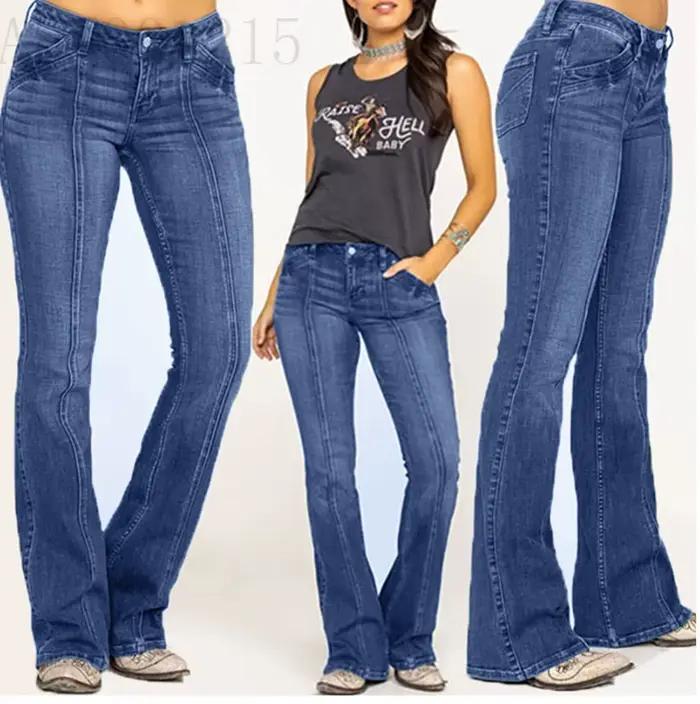 Nouvelle Taille Basse Botte Coupe Jean Stretch Denim Pantalon Évasé Décontracté Femme Occasions Spéciales