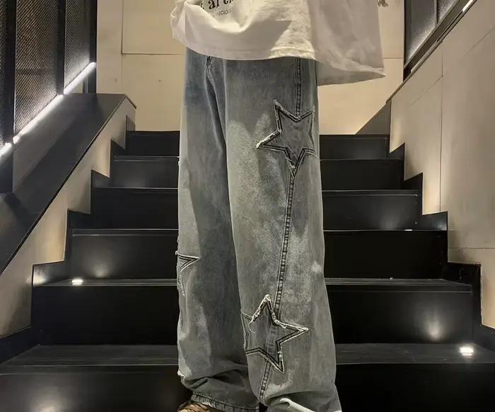 Nouvelle mode étoile à cinq branches jean hommes taille haute Vintage Streetwear