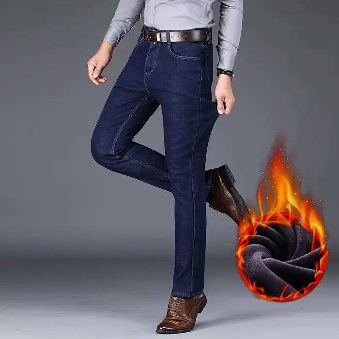 Nouveaux hommes polaire chaud jean hiver épaissir peluche velours bureau d'affaires Denim pantalon marque vêtements