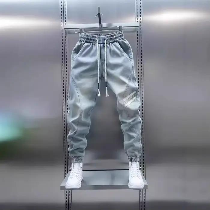 Jean Jogger Homme Style Coréen Streetwear Pantalon Harem en Denim Ample Tendance Pantalon à Taille Cordon Occasions Quotidiennes Mode Printemps Automne