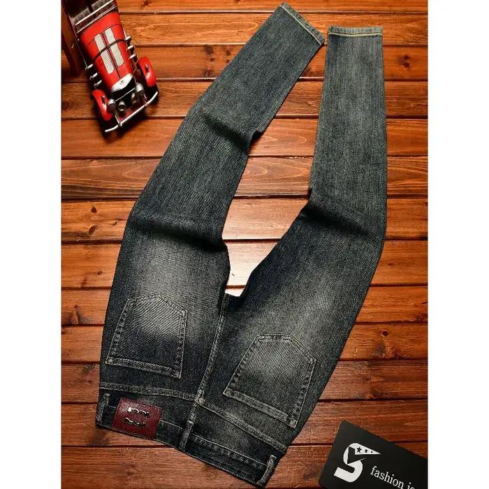 Jean fuselé homme style rétro américain tendance streetwear toile délavée broderie légèrement extensible pour printemps et automne faire du shopping