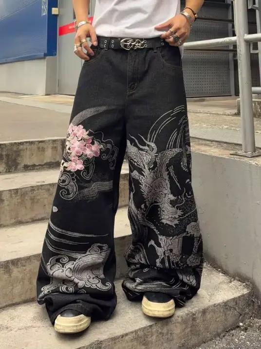 Jeans baggy vintage punk streetwear pour hommes