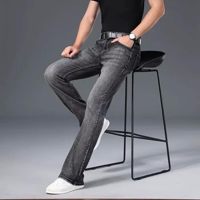 Jean micro-évasé taille mi-haute pour homme 2026 – Pantalon décontracté élastique de haute qualité