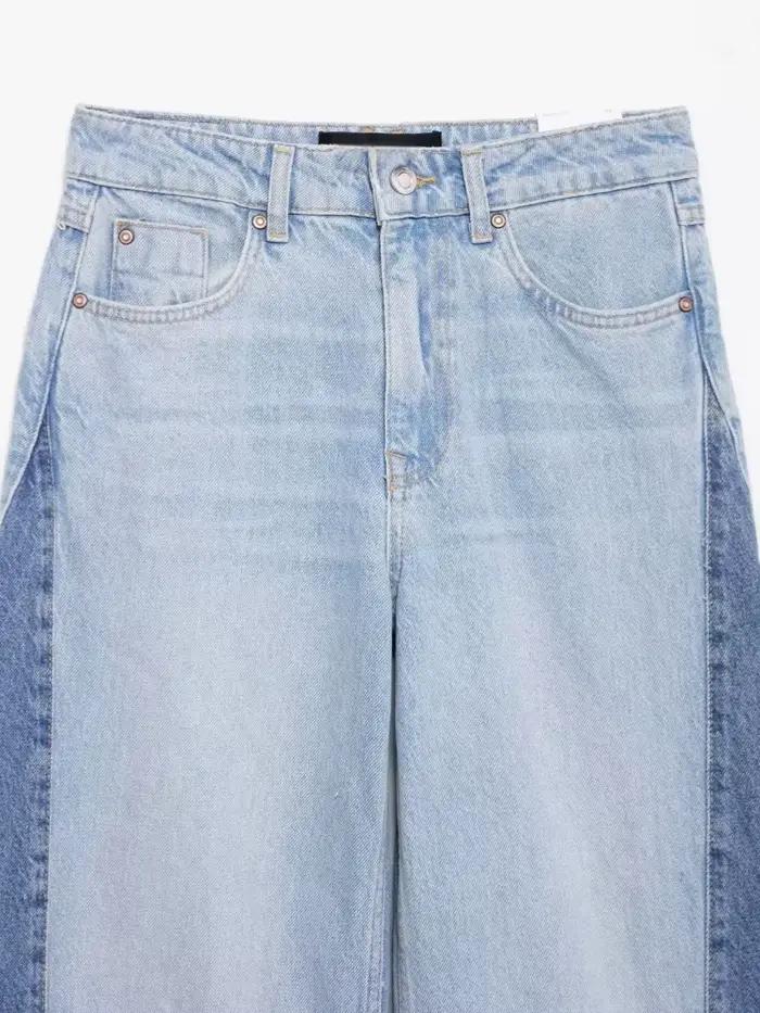 2025 Ropa Y2K mode contraste Patchwork Vintage bleu Baggy jean pantalon pour femmes vêtements droite dame élégant Denim