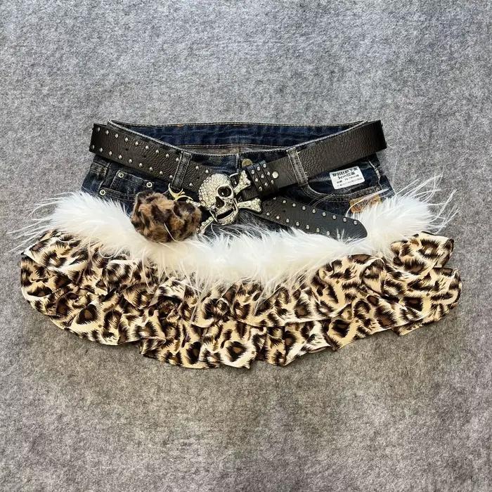 Abi Y2K "Millennium Brown Leopard" Vintage Denim Spicy Girl imprimé