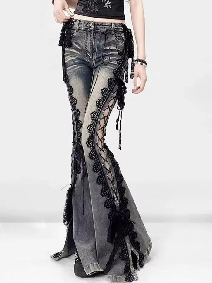 Jean taille basse à lacets pour femmes