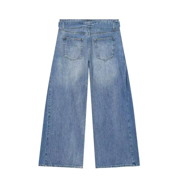 Jean décontracté lavé à jambe droite pour femme