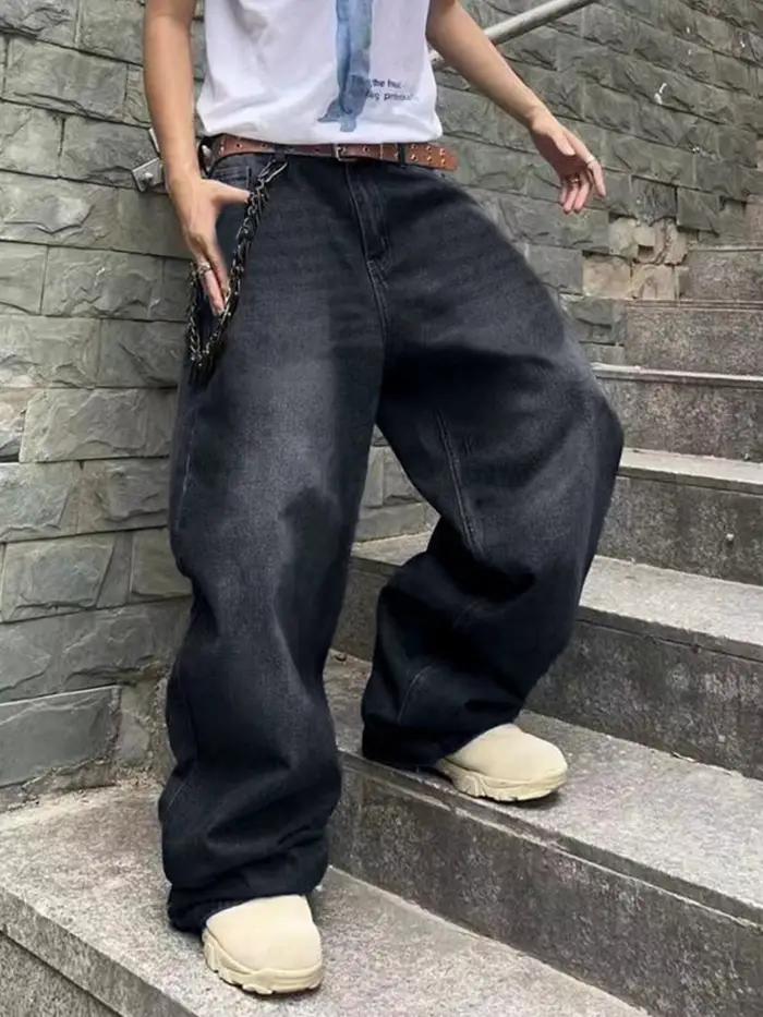 Mode hommes Vintage jean droit Streetwear personnalité Hip Hop pantalon mâle jeunesse ample jambes larges Denim