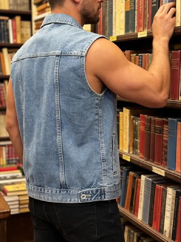 Nouvelle veste sans manches en jean délavé rétro pour homme