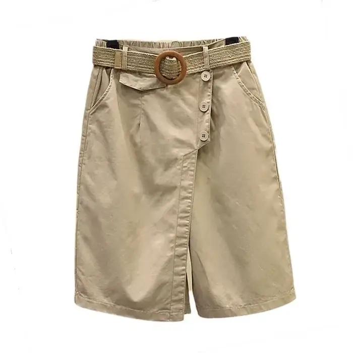 Pantalon jupe pour femmes Shorts été jambe large bleu taille haute poches à jambes droites femme courte noir mode coréenne Culotte