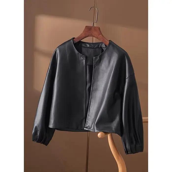 Blouson en cuir PU Femme, de haute qualité, court et Simple, printemps-automne