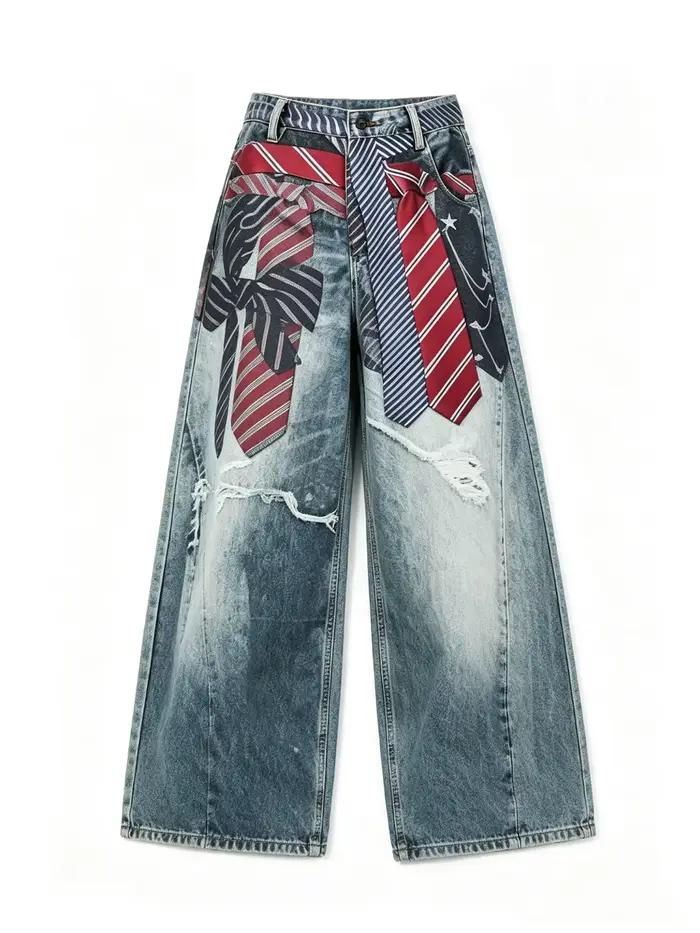 Jeans Y2K Gyaru Punk en Denim Surdimensionné Imprimé 3D Vintage Femme Styles Alternatifs Occasions Spéciales