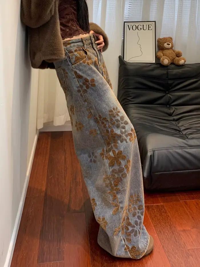 Jean rétro jacquard pour femme