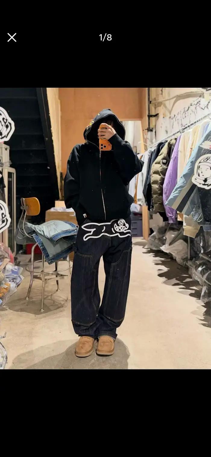 Pantalon en jean bleu marine style vintage américain 2026ss