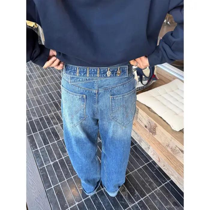 Jeans Design Bamboo, pantalon large et polyvalent à jambe droite et délavée pour femmes
