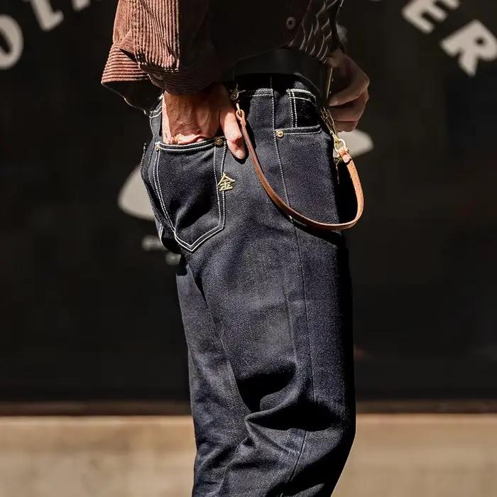 Jeans droit Maden-Jean en denim vintage brodé pour homme style Amekaji, retro, occassions quotidiennes