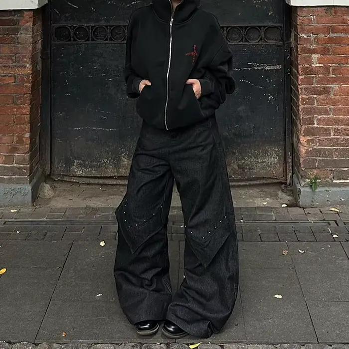 Jean noir femmes Style américain Y2K 90S Vintage taille haute