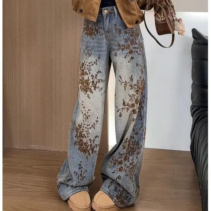 Jean large en jacquard floqué pour femme - Nouvelle collection hiver 2025