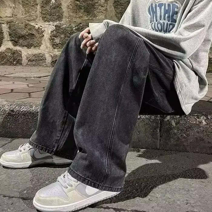 Jean ample pour hommes, style coréen, jeans droit, ample, vitale, pour homme, vêtements de marque, nouveau, 2023, quatre saisons, quotidien, ajustement lâche, fermeture élastique