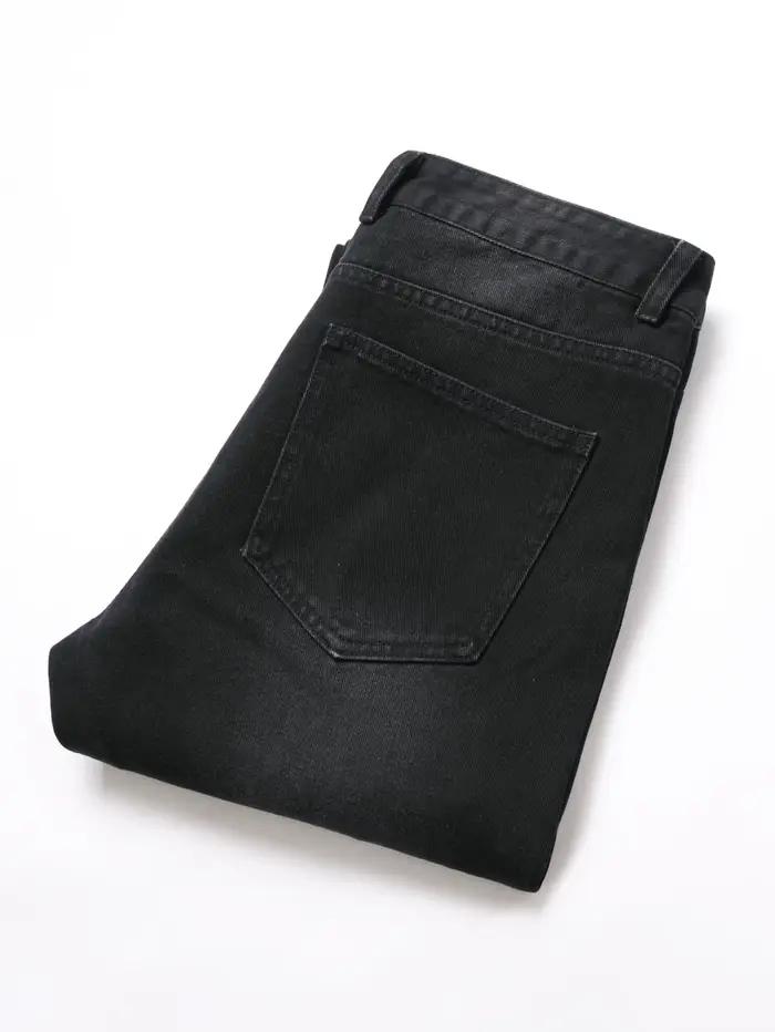 Jean homme pantalon Denim noir jambe droite confort taille moyenne blanc broderie décontracté Streetwear printemps