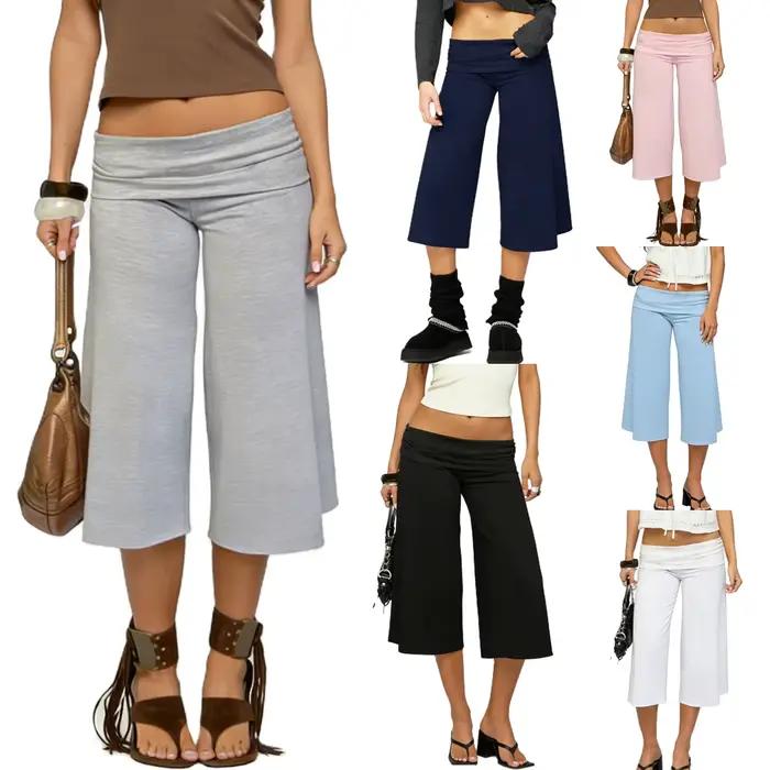 Pantalon gaucho femme à jambes larges, décontracté, polyvalent pour yoga, loungewear et streetwear, polyester et élasthanne, multicolores, confortable et tendance