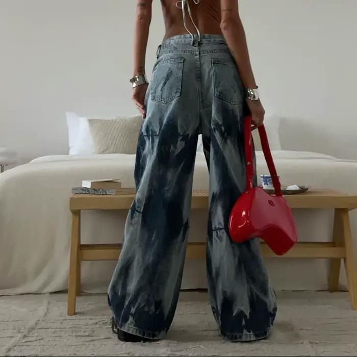 Jean tie-dye bywindto jeans amples pour femmes style rétro confortable tout l'année polyvalent occassions spéciales ```