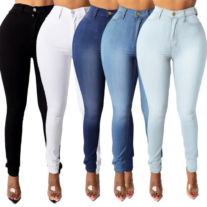 Botvotee jean crayon maigre pour femmes taille haute décontractée élégant bureau Denim pantalon bleu blanc noir