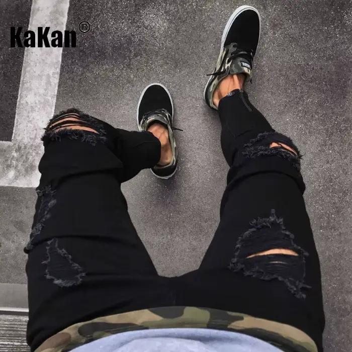 Kakan-nouvelles jeans déchirés noirs pour hommes