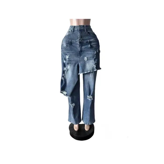 Hip Hop déchiré jean Cargo pantalon Sexy femmes taille haute élégant Streetwear Denim