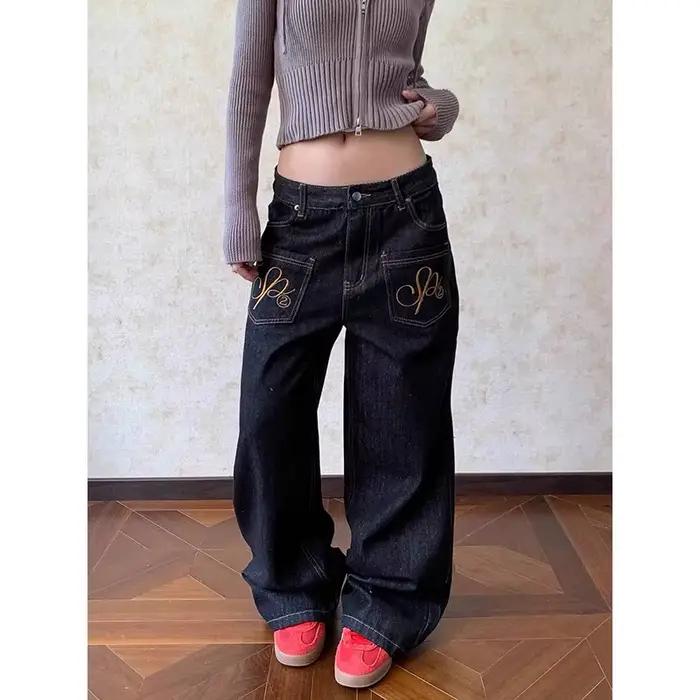 Jeans baggy taille basse pour femmes ZHIZOU style Y2K années 2000 broderies grunge cyberpunk denim japonais Harajuku automne hiver